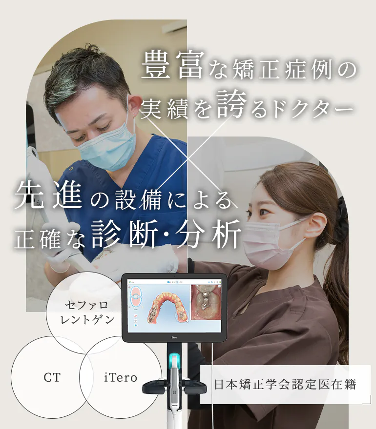 豊富な矯正症例の実績を誇るドクター×先進の設備による正確な診断・分析　セファロレントゲン・iTero・CT　日本矯正学会認定医在籍